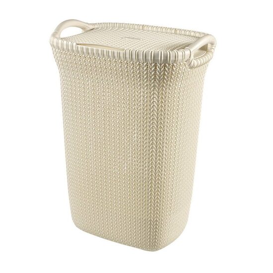 Cos de rufe cu capac, Curver Knit Alb, dimensiune 45x34x61 cm, 57 l