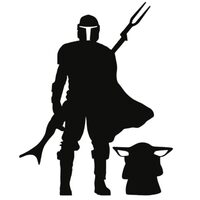 Decoratiune metalica de perete Krodesign Mandalorian & Yoda, dimensiune 60 cm, negru, grosime 1.5 mm