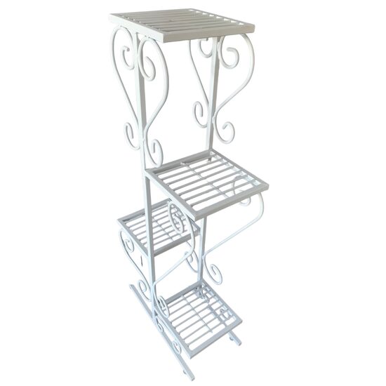 Suport pentru ghivece flori, Alb, dimensiune 50x22x105 cm, picioare reglabile