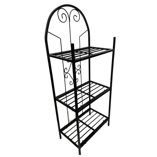 Suport pentru ghivece flori, Negru, dimensiune 50x30x125 cm, 3 polite, demontabil