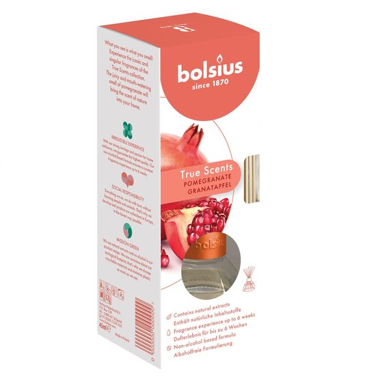 Difuzor parfum cu betisoare Bolsius Pomegranate, 45ml, aroma rodie