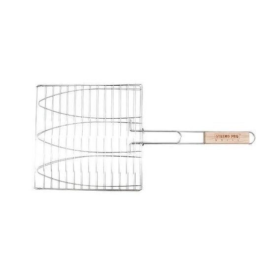 Gratar pentru peste Strend Pro Premium dimensiune 275x280/580 mm, Inox, coada lemn