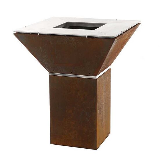 Gratar cu plita, pe lemne Colorado, 80x80x98.2 cm, Otel Corten, plita Inox