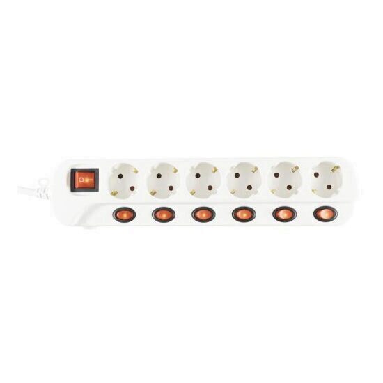 Prelungitor Home NVK 06K/WH, alb, 6 socluri cu buton individual, lungime 1.5 m