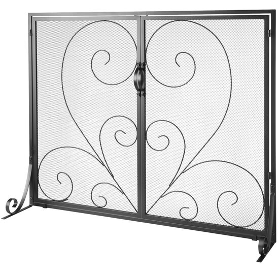 Panou pentru semineu Vevor 990x802 mm, Otel, Usi cu inchidere magnetica, Negru