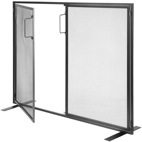Panou pentru semineu Vevor 990x780 mm, Otel, Usi cu inchidere magnetica, Negru