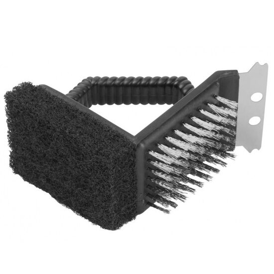 Perie pentru gratar, cu racleta de otel si burete sarma, 12x7x10 cm