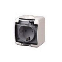 Priza montaj aparent Home Aquastar 22111, alb, 1 locas, IP 44, capac fumuriu transparent