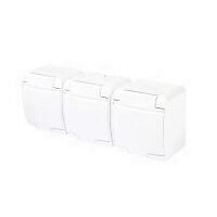 Priza montaj aparent Home Aquastar 21161, alb, 3 locasuri, IP 44