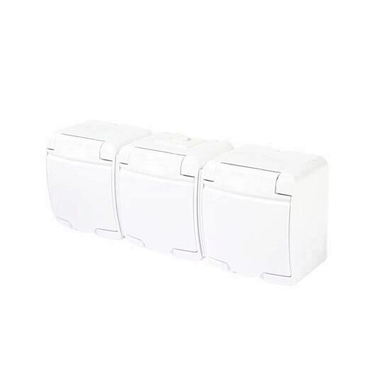 Priza montaj aparent Home Aquastar 21161, alb, 3 locasuri, IP 44