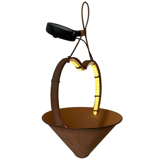 Ghiveci decorativ cu led 19x16x34cm, Maro, 50xLed, cu agatatoare, otel Corten
