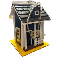 Casuta din lemn pentru pasarele, cu agatatoare, dimensiune 18.5x18.5x25 cm, Albastra