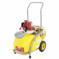 Aparat de stropit profesional cu carucior Geo Tech tanc 30 litri, motor benzina 1CP, 15-25Bar, Inaltime pulverizare 6 m, furtun 10m