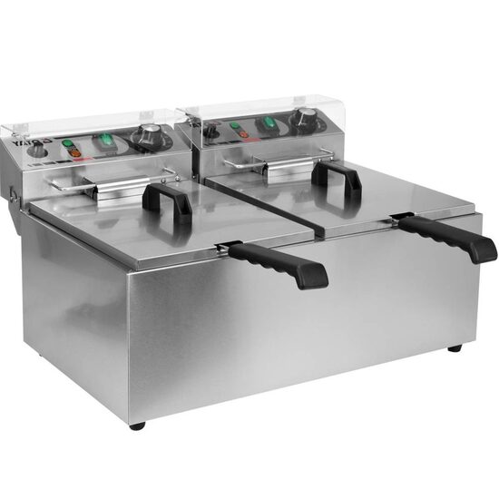 Friteuza profesionala, dubla electrica, Yato Gastro, Inox, capacitate 2 x 8 L, putere 2 x 3.3 kW, 425x580x335 mm, Monofazat