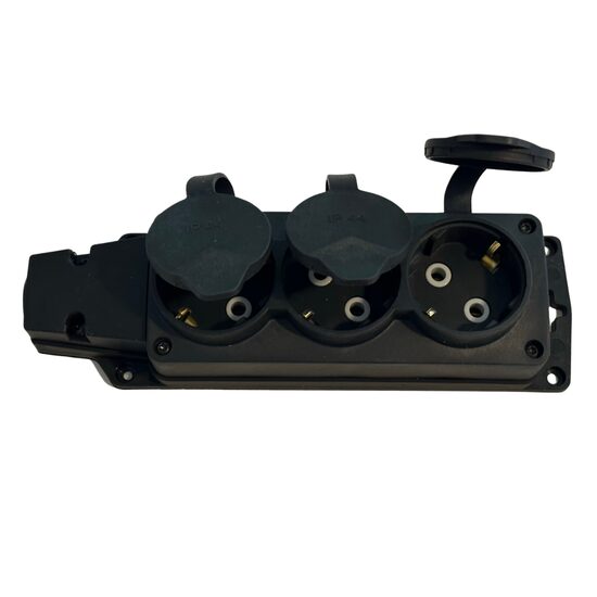 Prelungitor cauciucat pentru exterior, Horoz 3 locasuri, Schuko, IP44, 16A, fara cablu, negru