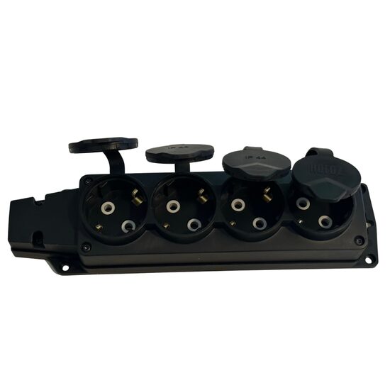 Prelungitor cauciucat pentru exterior, Horoz 4 locasuri, Schuko, IP44, 16A, fara cablu, negru