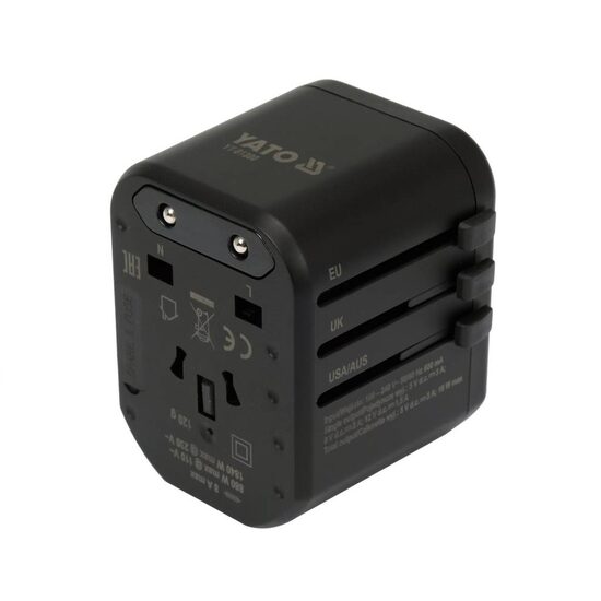 Priza adaptoare pentru calatorii Yato, USB-C, USB-A, protectie copii, 18W