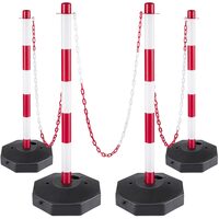 Set 4 stalpi delimitare, Portabili, cu lant, Alb/Rosu, Lungime lant 1.4x4 m, Inaltime 84 cm