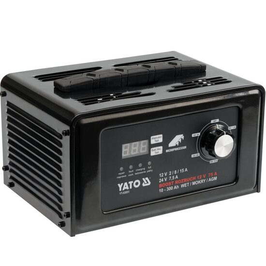 Redresor pentru acumulatori auto Yato 12/24V, 15A, 10-300Ah, functie Boost