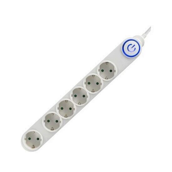Prelungitor cu 6 locasuri, Home NV06TK-5/W, alb, lungime 5 m, comutator de picior