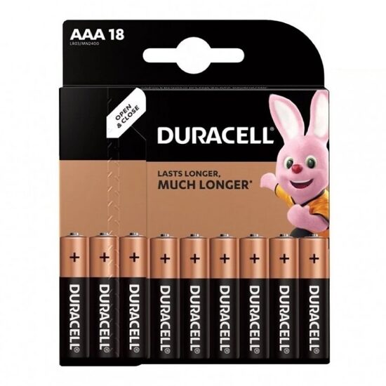 Set 18 baterii alcaline Duracell, AAA, marime LR03, 1.5 V