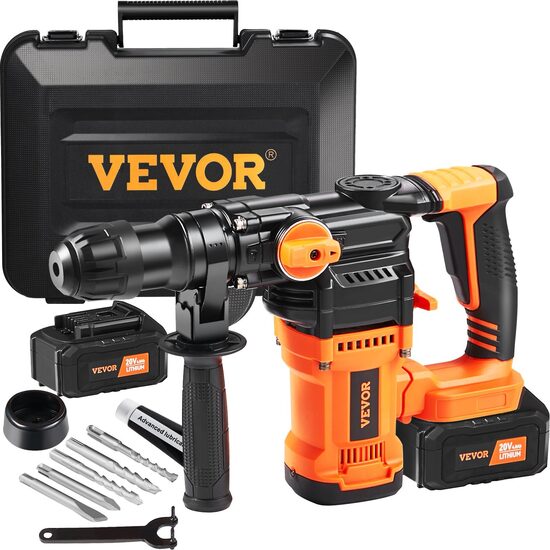 Rotopercutor SDS Plus Vevor 4.5J, 2 x baterii Li-Ion 4 Ah, 20V, 4300 bpm