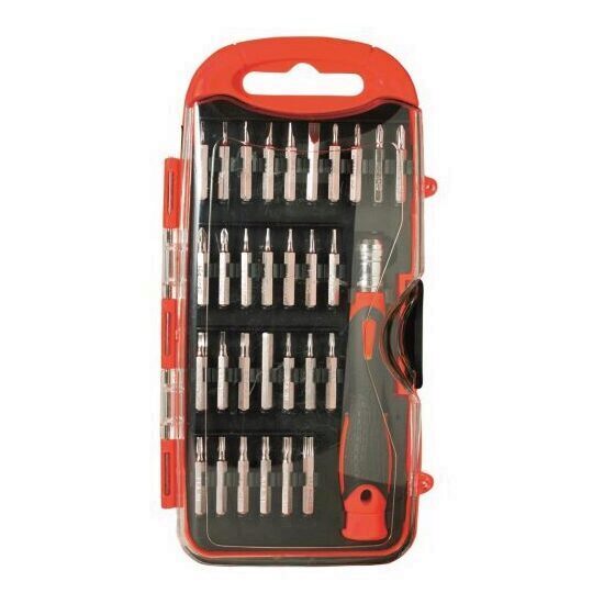 Set capete surubelnite de precizie SMA DE 101489, cutie plastic, 31 piese, Crom Vanadium, maner cap mobil