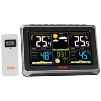 Statie meteo de interior/exterior, Vevor 7”, fara fir, Temperatura si Umiditate, Barometru, Prognoza meteo, ceas atomic, 205.9 x 141.6 x 26.5 mm