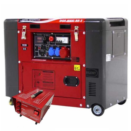 Generator Diesel cu automatizare pornire, GeoTech Pro DGP8000SE-3, putere 6.3 kW, Trifazat, AVR, Pornire electrica, ATS
