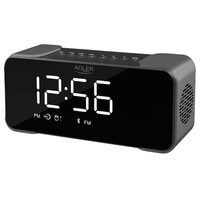 Radio FM cu ceas desteptator, Bluetooth, SD, AUX, USB, Negru, Acumulator