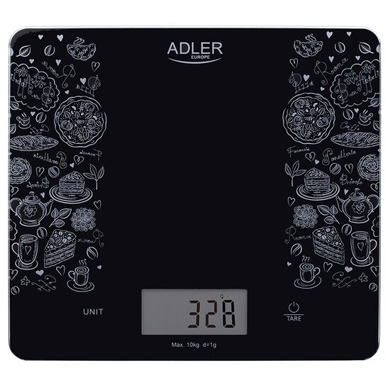 Cantar de bucatarie din sticla, 1 g - 10 kg, LCD, 20 x 18 cm, Negru