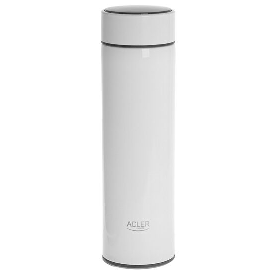 Termos cu display Led afisare temperatura, Adler 473 ml, Alb, dimensiune 22.7 x 6.4 cm
