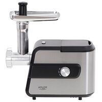 Masina de tocat carne cu accesorii carnati si razatoare, 600 W, Inox, Negru/Gri, 3 site, 1 kg/min