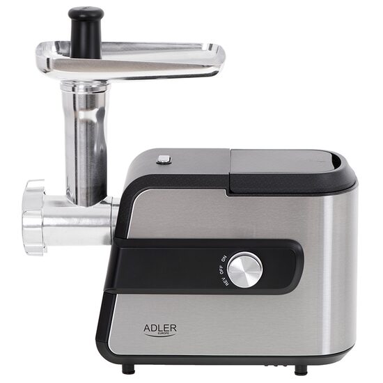 Masina de tocat carne cu accesorii carnati si razatoare, 600 W, Inox, Negru/Gri, 3 site, 1 kg/min