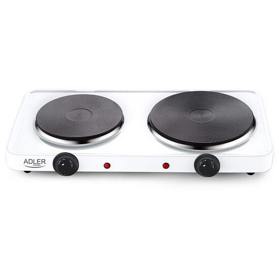 Plita electrica Adler 2500 W, 2 arzatoare, portabila, diametru ochiuri 18 cm si 15 cm, Alba