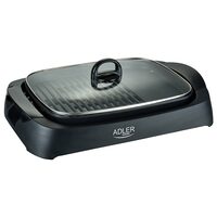 Gratar electric cu capac de sticla, 3000 W, dimensiune placa de gatit 380 x 224 mm, suprafata striata / neteda