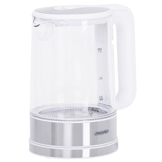 Fierbator electric cordless, Sticla / Inox, capacitate 1.7 l, putere 2200 W, mentinere temperatura, lumina colorata de fundal 