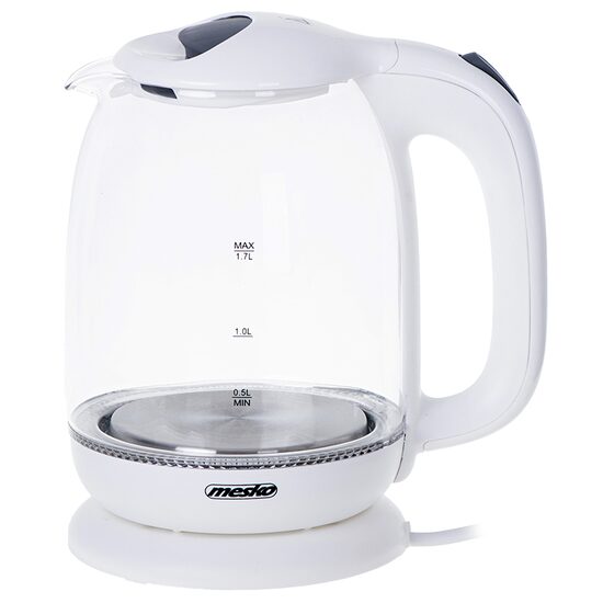 Fierbator electric cordless, Sticla, Alb, Capacitate 1.7 l, Putere 2200 W, Mentinere temperatura, Lumina colorata de fundal 