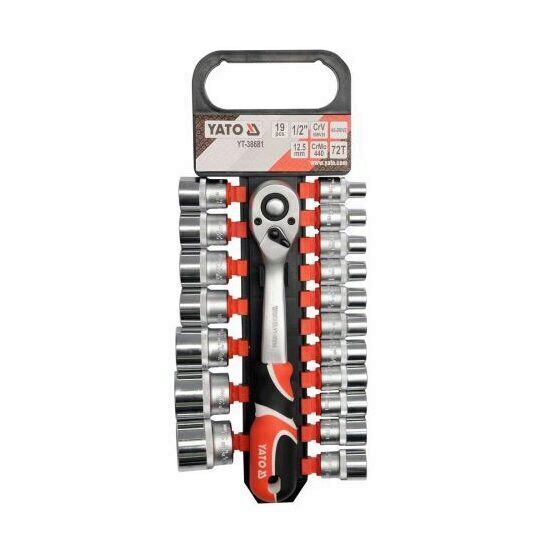 Set chei tubulare 19 buc, cu antrenor Yato YT-38681, prindere 1/2 “, dimensiune 8-32 mm, Cr-V