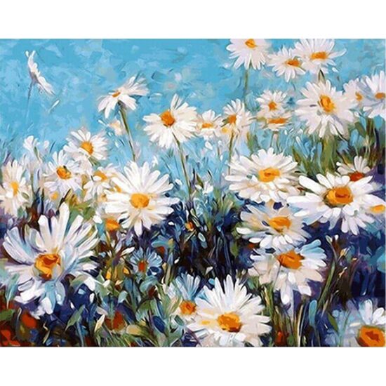 Kit pictura pe numere cu flori, 40x50 cm, Daisies