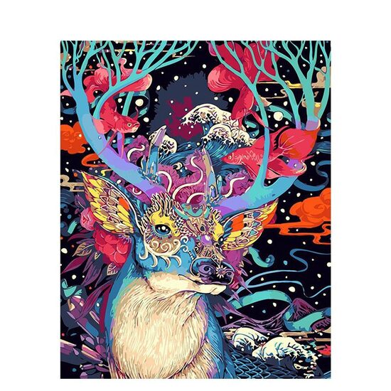 Kit pictura pe numere cu animale, 40x50 cm, Fantasy Deer, PPT7