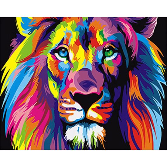 Kit pictura pe numere cu animale, 40x50 cm, Rainbow Lion, PPT25