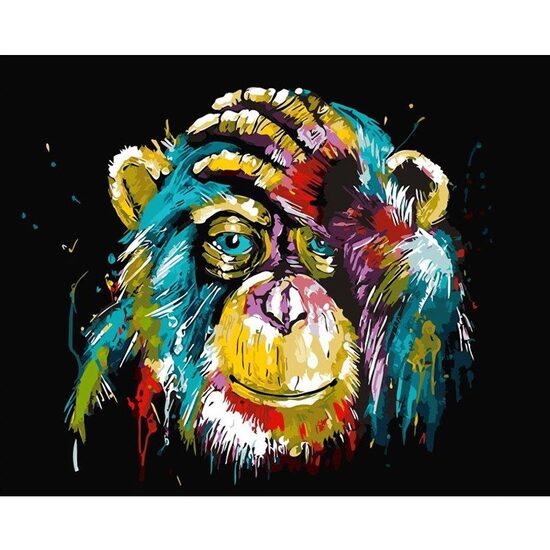 Kit pictura pe numere cu animale, 40x50 cm, Overstressed monkey, PPT46