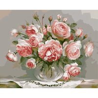 Kit pictura pe numere cu flori, 40x50 cm, Pink roses, PPT55
