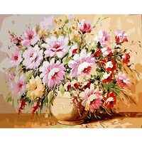 Kit pictura pe numere cu flori, 40x50 cm, Pink bouquet, PPT56
