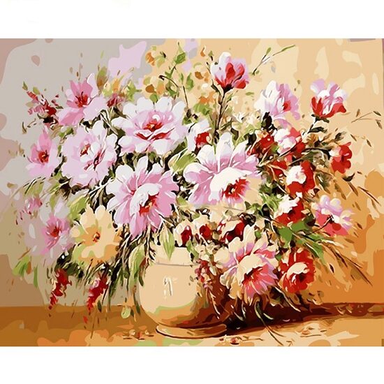 Kit pictura pe numere cu flori, 40x50 cm, Pink bouquet, PPT56