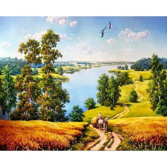 Kit pictura pe numere cu peisaje, 40x50 cm, Countryside, PPT103