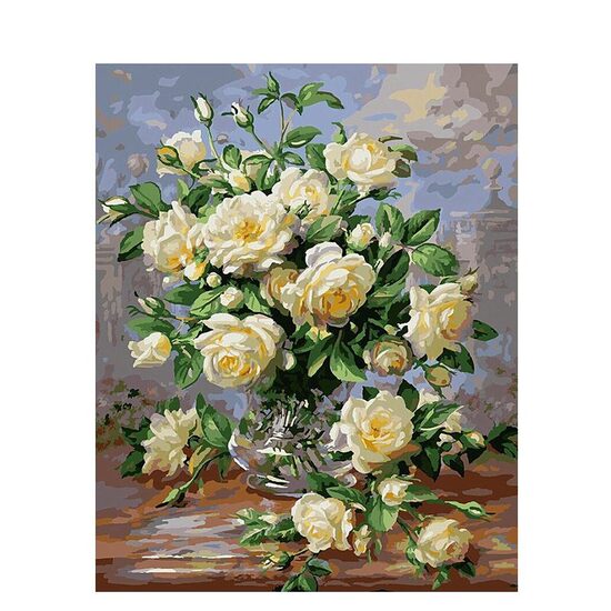 Kit pictura pe numere cu flori, 40x50 cm, White roses, PPT107