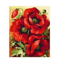 Kit pictura pe numere cu flori, 40x50 cm, Red peopies, PPT111