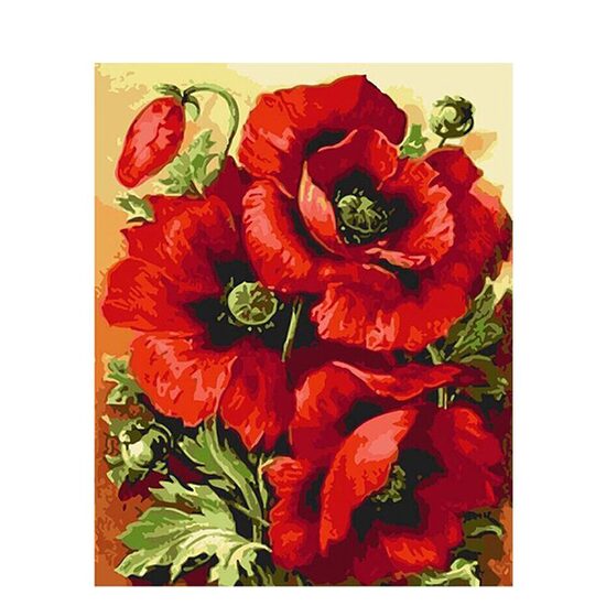 Kit pictura pe numere cu flori, 40x50 cm, Red peopies, PPT111